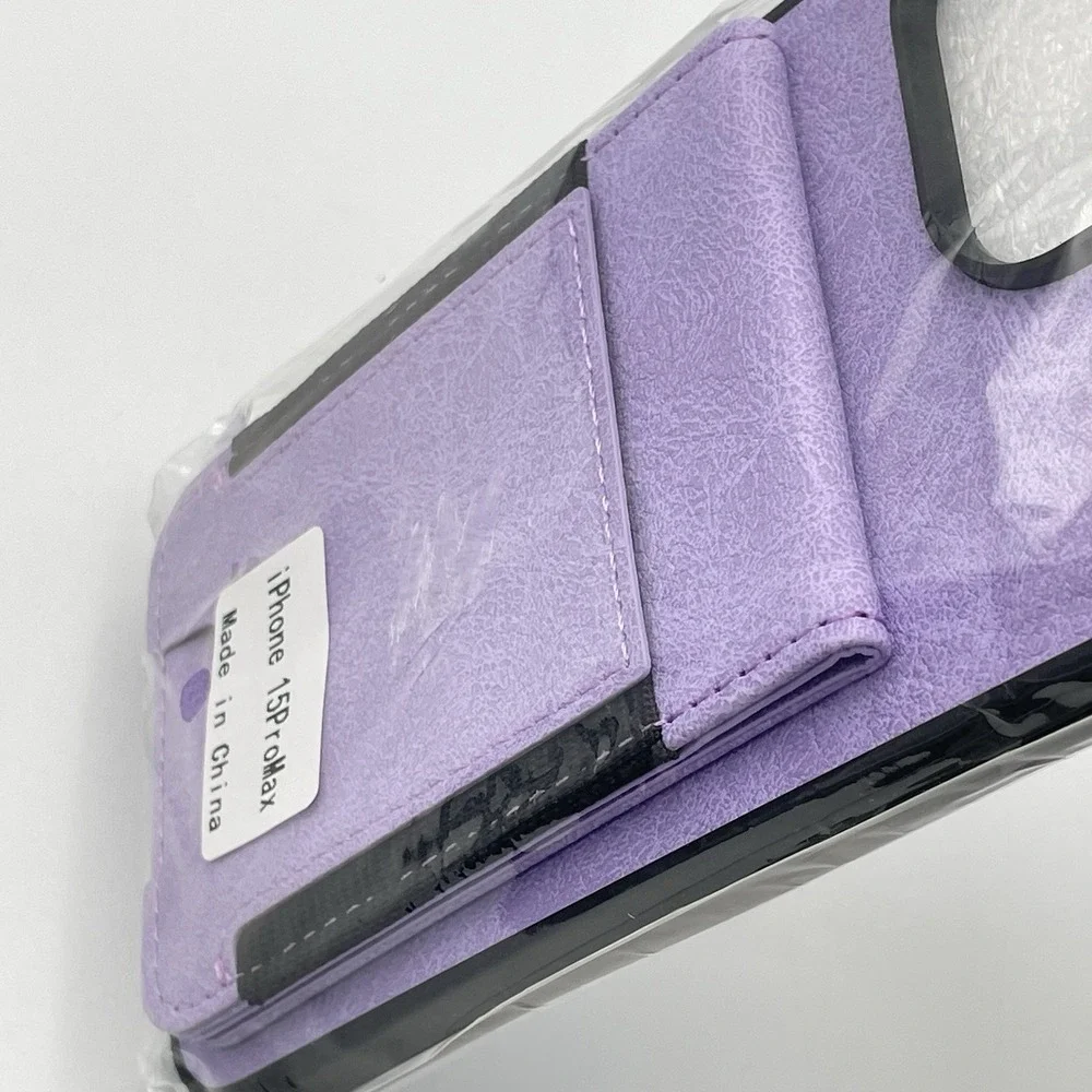 iPhone 15 Pro Max Purple Wallet Case Card‎ Holder Protective Cover New